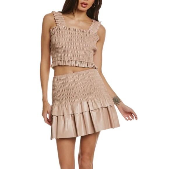 NEW SAYLOR Camel colored faux leather 2pc skirt set Size M NWT - Picture 3 of 15